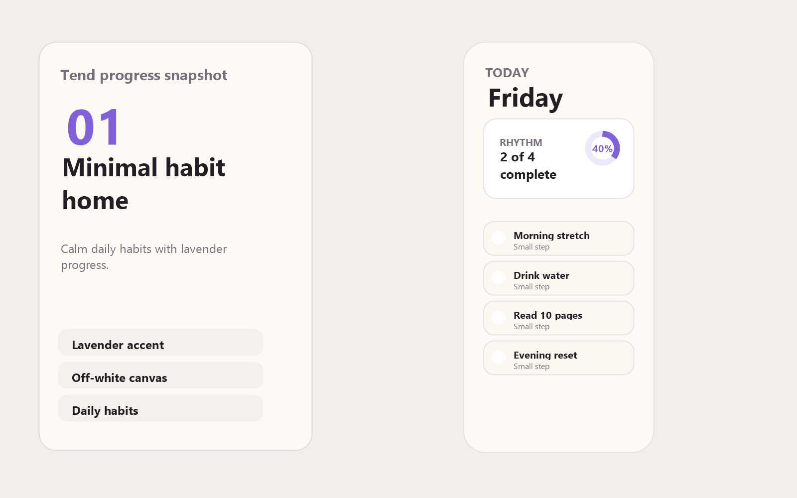Minimal habit home snapshot for Tend