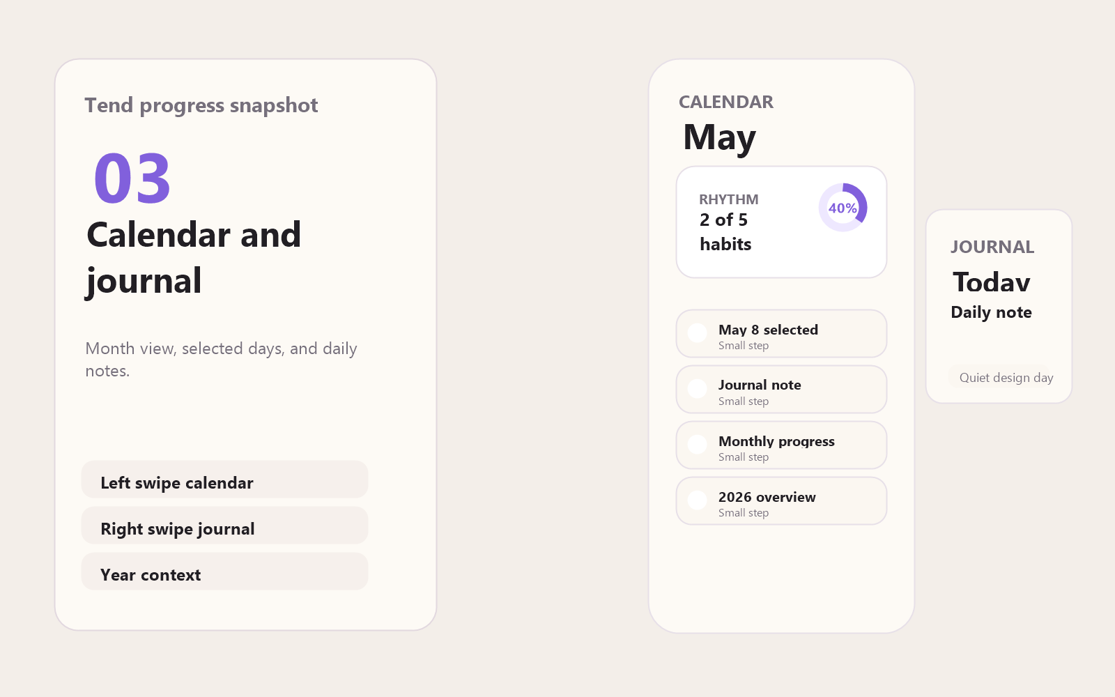 Tend calendar and journal snapshot