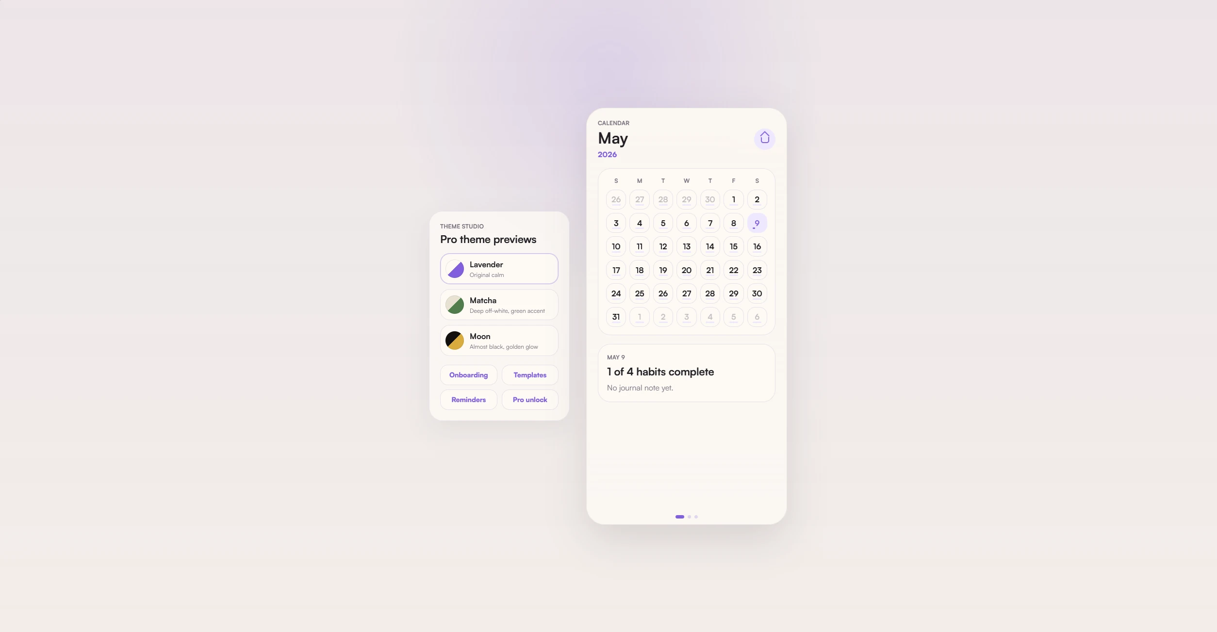 Tend calendar and daily progress interface